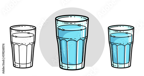 Glass of water vector illustration isolated on white, pure fresh drinking water cartoon style icon.