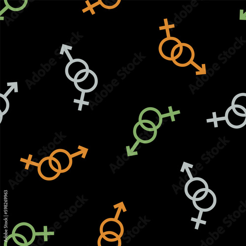 Seamless pattern with colorful gender symbols and black background