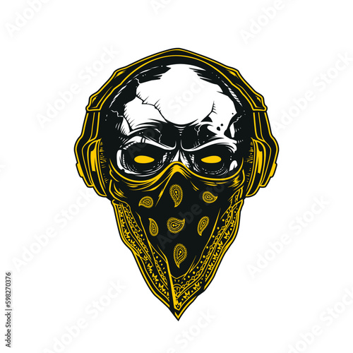 Skull in Bandana and Headphones