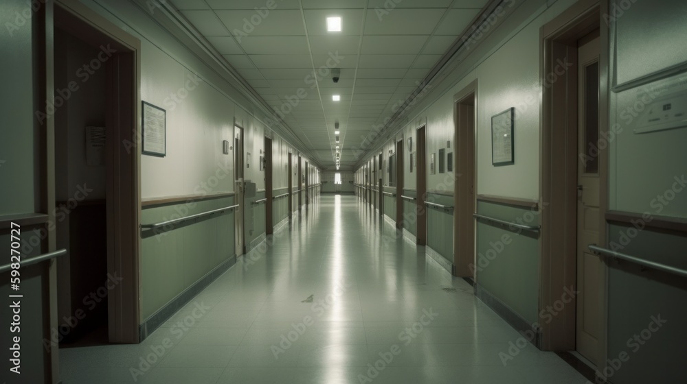 Corridor in hospital. AI generative.