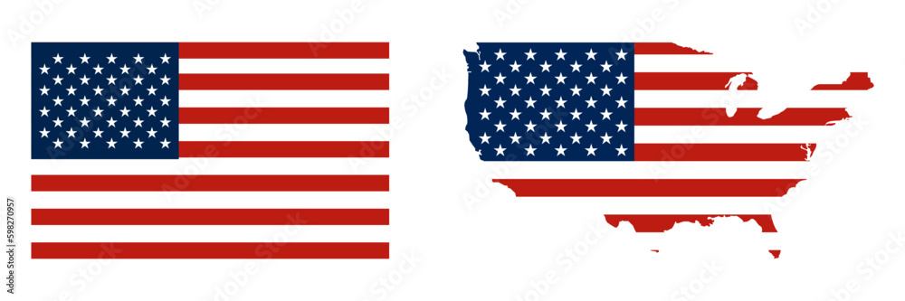 Naklejka premium USA flag and USA map collection. Set of USA map flag