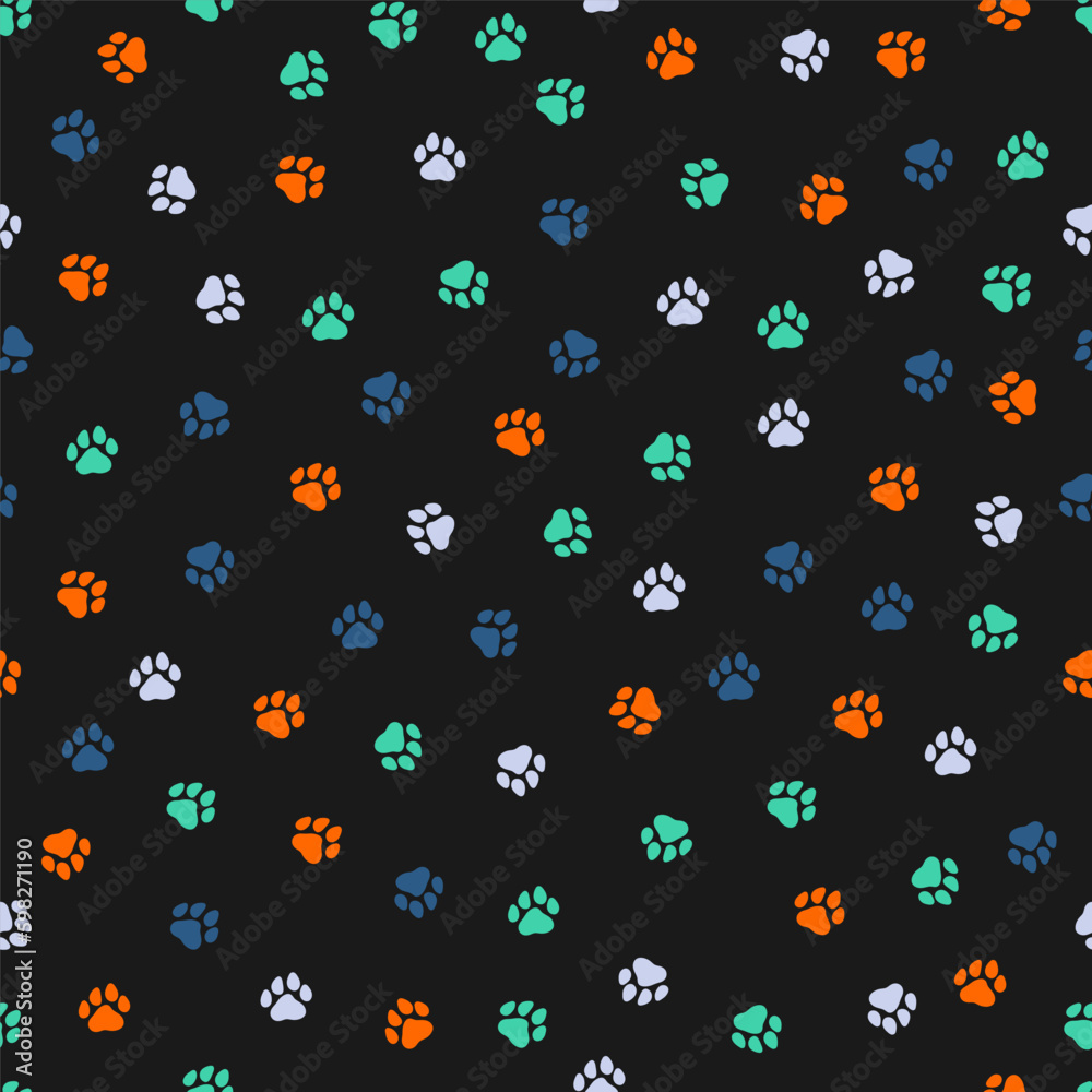 Seamless pattern with colorful tiny paws
