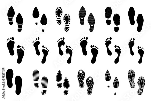 Footsteps imprint collection. Set of black human legs imprint