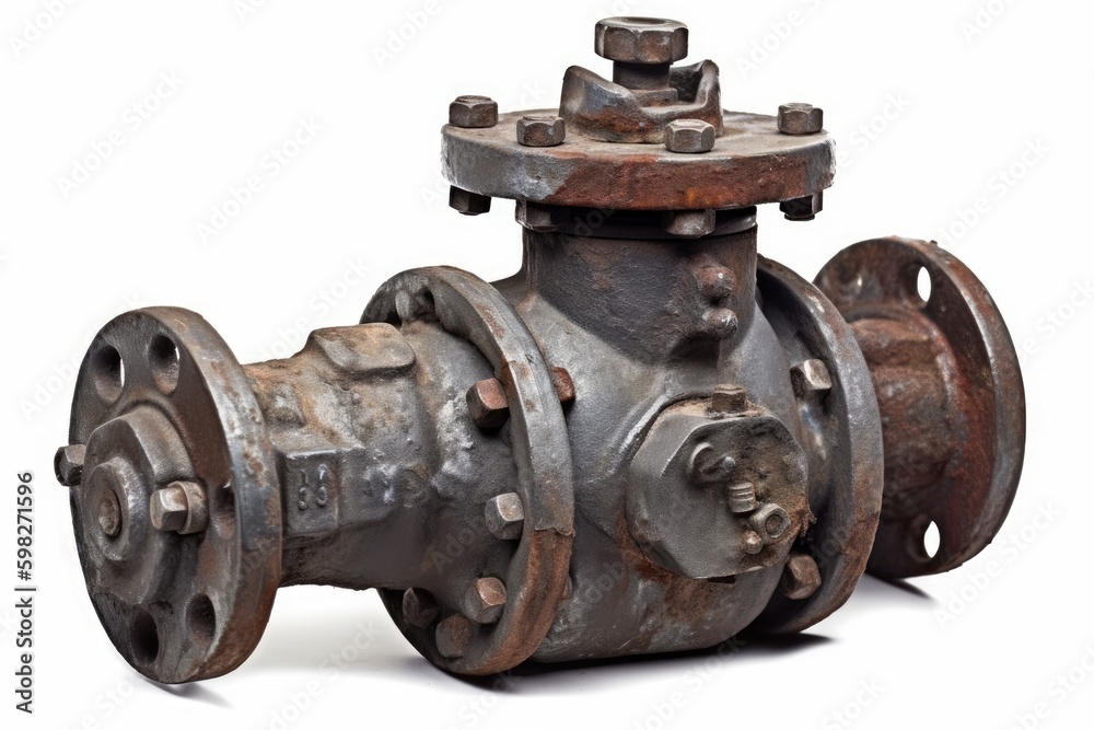 close up of a mechanical valve on a plain white background. Generative AI Generative AI close up of a mechanical valve on a plain white background. Generative AI Generative AI