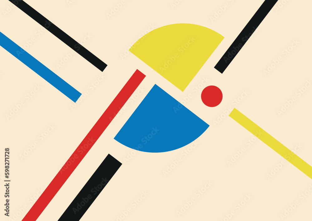 Abstract geometric composition in Bauhaus style. Trendy graphic design with simple geometric shapes on a light background. Interior image of a stylized man. Vector illustration. Abstract geometric composition in Bauhaus style. Trendy graphic design with simple geometric shapes on a light background. Interior image of a stylized man. Vector illustration.