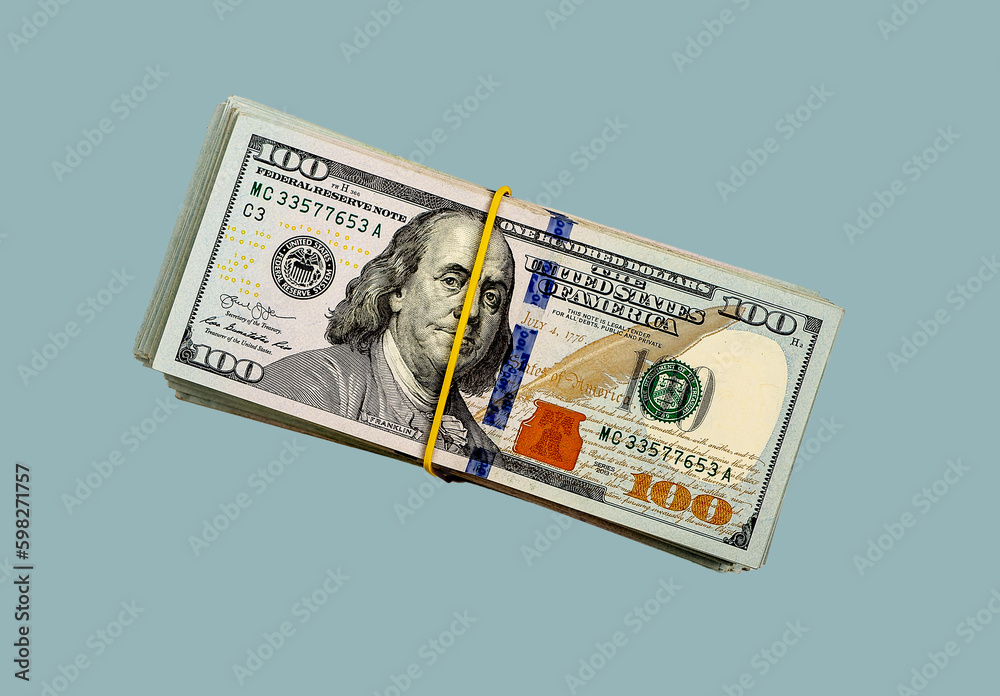 Dollar bills, money top view. US banknotes on blue Dollar bills, money top view. US banknotes on blue