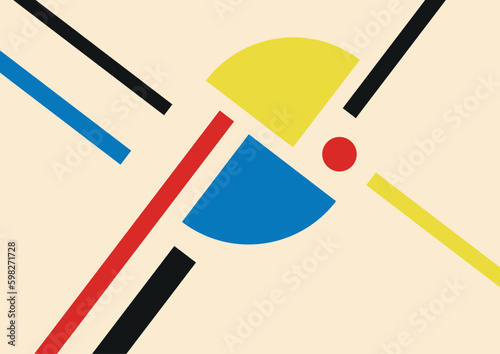 Abstract geometric composition in Bauhaus style. Trendy graphic design with simple geometric shapes on a light background. Interior image of a stylized man. Vector illustration.