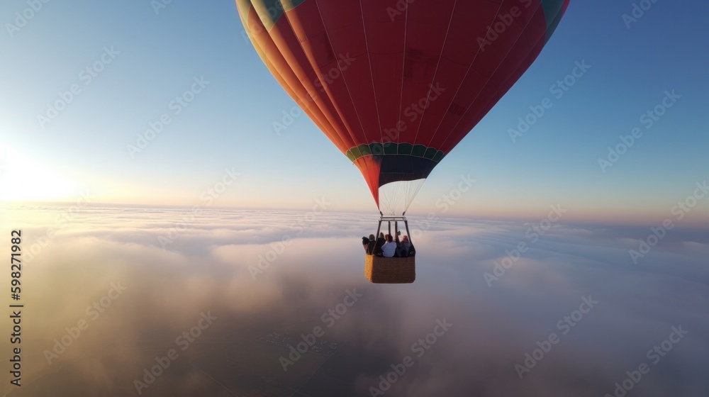 Soaring through the clouds with a hot air balloon. AI generative.