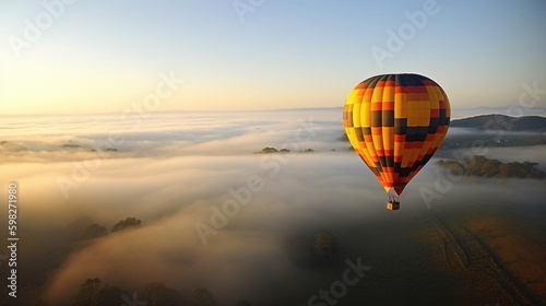 Soaring through the clouds with a hot air balloon. AI generative.