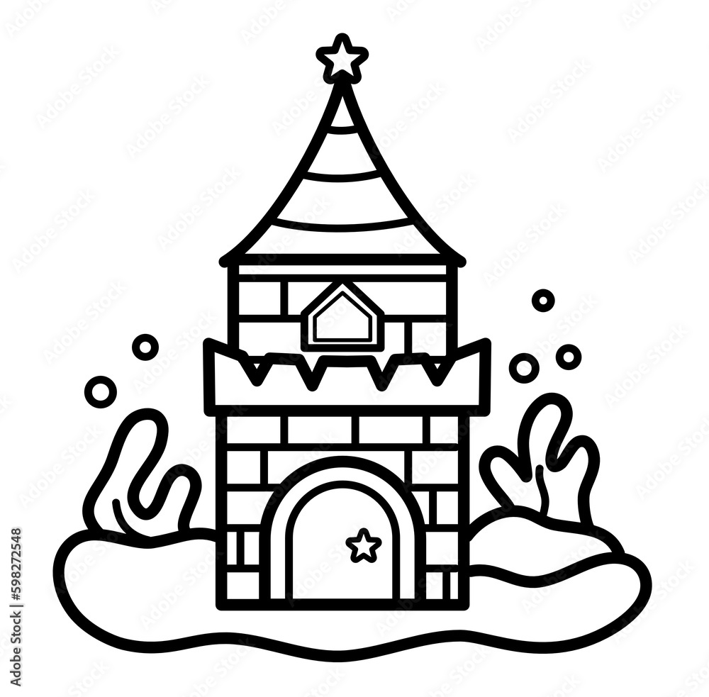 Mermaid castle underwater cartoon outline icon Mermaid castle underwater cartoon outline icon