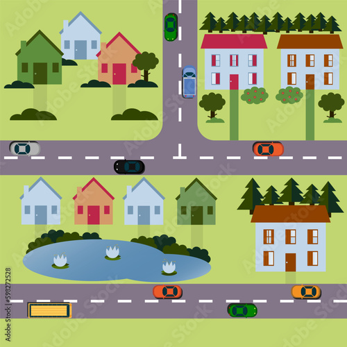  City map map  cityscape - vector illustration Cityscape design elements with road  park  transport  people  buildings  trees set. May be used for web site  brochure design  infographi 