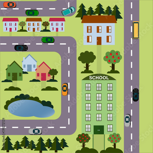  City map map  cityscape - vector illustration Cityscape design elements with road  park  transport  people  buildings  trees set. May be used for web site  brochure design  infographi 