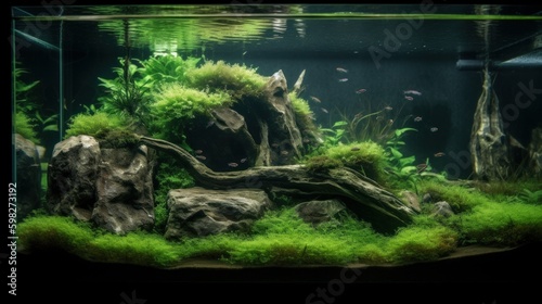 Aquascape in trendy style. AI generated.