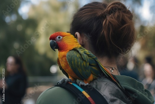 A parrot perched on a person's shoulde