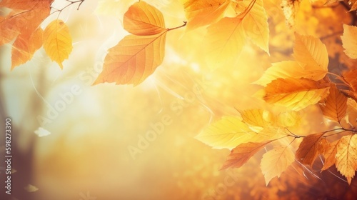 Art autumn background with yellow leaves. AI generated.