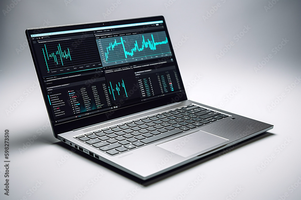 An image of a laptop screen displaying data and graphics, representing the use of technology in data analysis. Ai generated. An image of a laptop screen displaying data and graphics, representing the use of technology in data analysis. Ai generated.