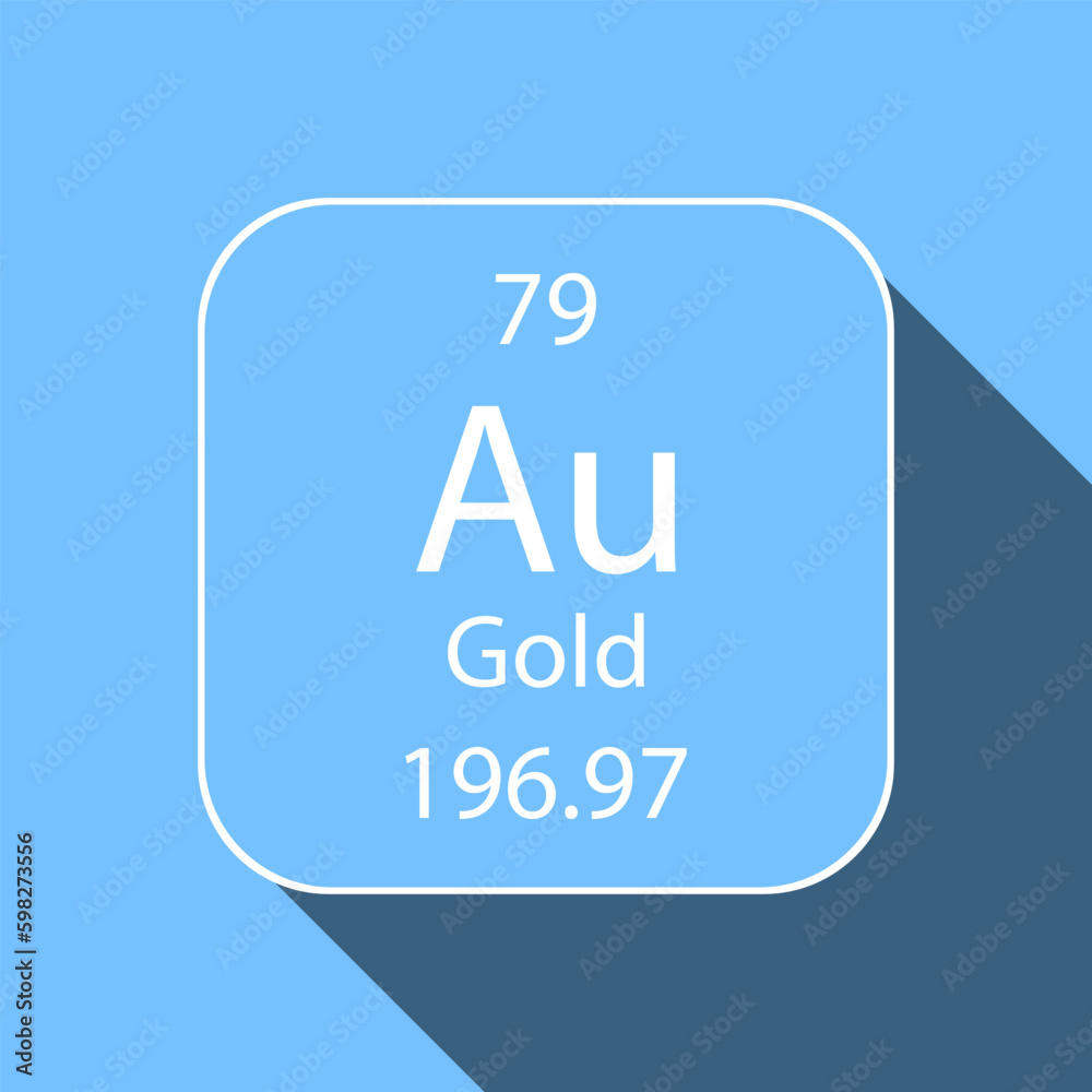 Gold symbol with long shadow design. Chemical element of the periodic table. Vector illustration.