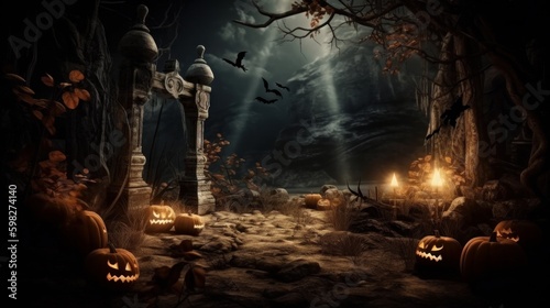 Design background for halloween party. AI generative.