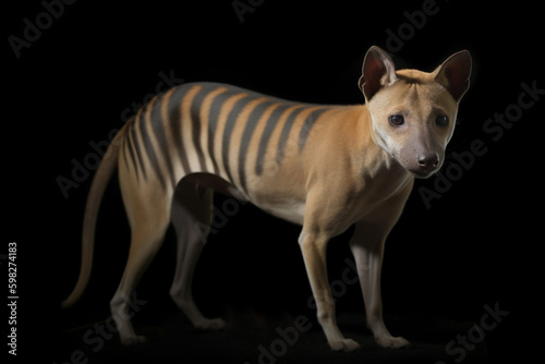 A generative AI image of an extinct australian Thylacine, also called a Tasmanian Tiger photo