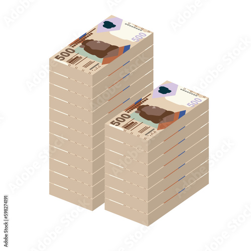 Hong Kong Dollar Vector Illustration. Hong Kong, Macau money set bundle banknotes. Paper money 500 HKD. Flat style. Isolated on white background. Simple minimal design.