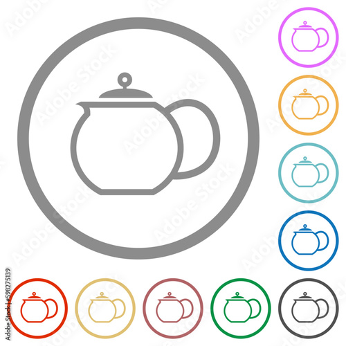 Teapot outline flat icons with outlines