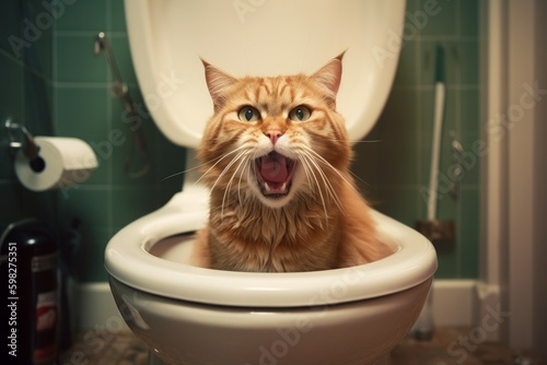 Cat sitting on toilet. Generate Ai