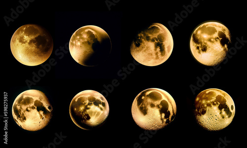 Set of 8 Golden Moon on a Black background