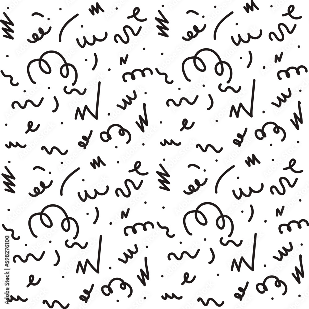 doodle pattern black squiggles lines on a white background. print for textiles, interior painting, pattern