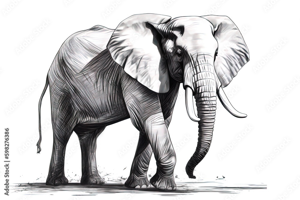black and white graphic illustration of elephant