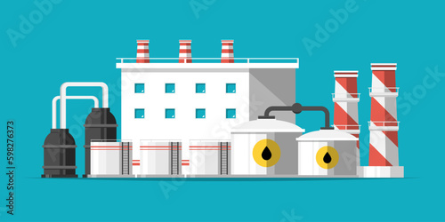 Cartoon oil refinery factory on isolated background, Digital marketing illustration.