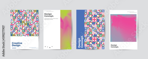 Company identity brochure template collection. Business presentation vector A4 vertical orientation front page mock up set. Corporate report cover abstract geometric illustration design layout bundle.