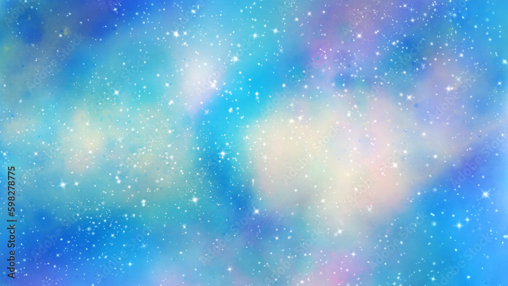 手描きの水彩の星空、宇宙、キラキラ背景