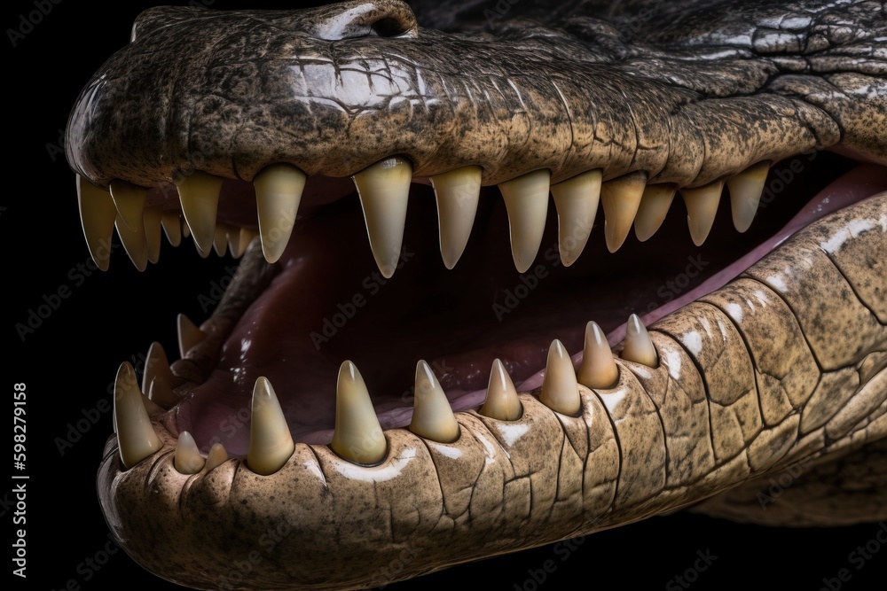 A close-up of a crocodile's teet