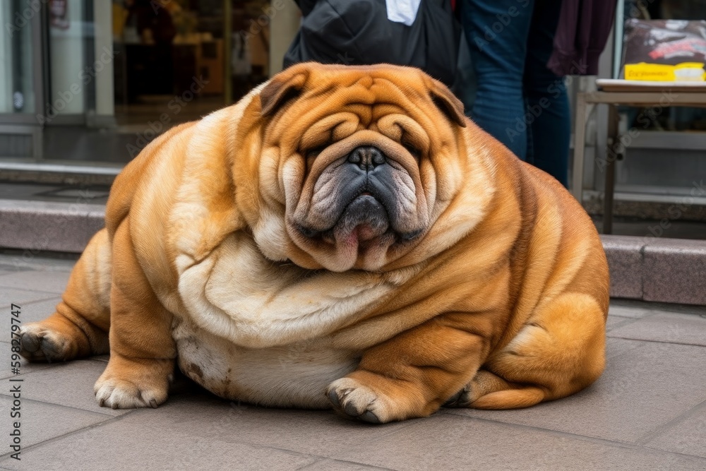 Fatty dog pet on street. Generate Ai