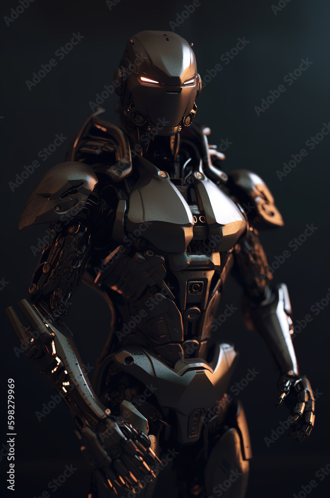 Fototapeta premium Modern futuristic humanoid robot soldier. Android robot cyborg, security. 