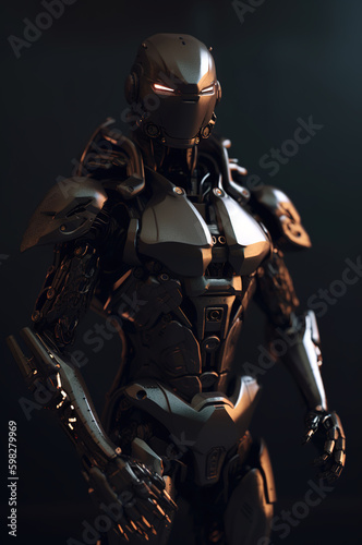 Modern futuristic humanoid robot soldier. Android robot cyborg, security. 