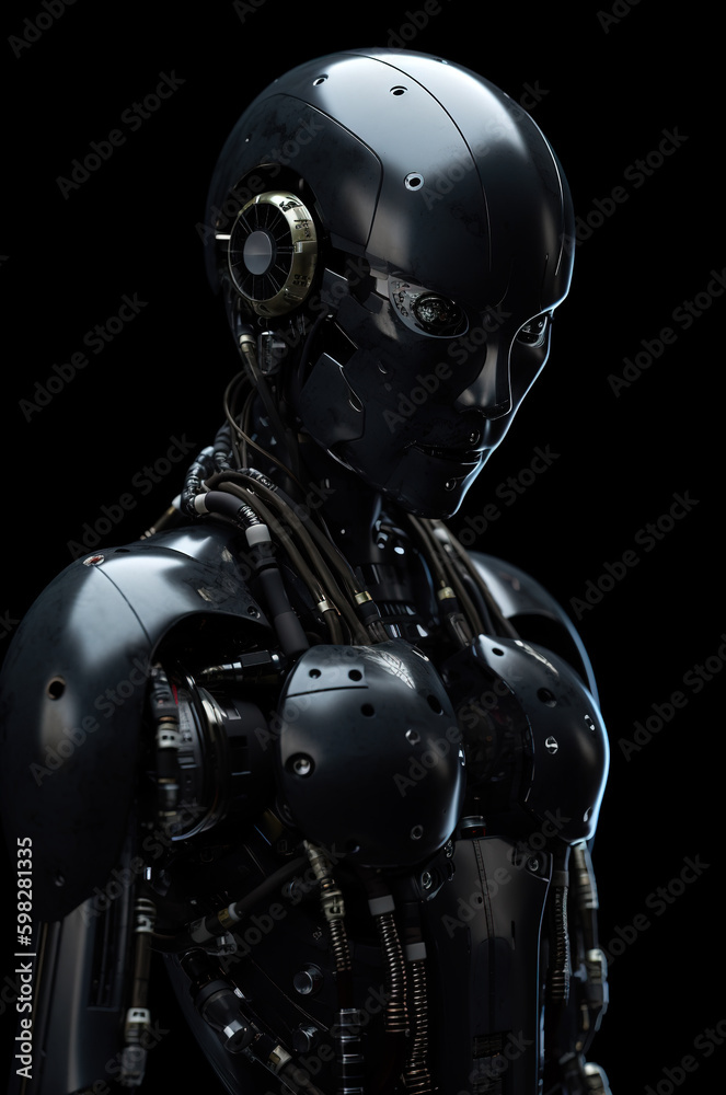 Android robot woman. Artificial intelligence or virtual assistant concept. Dark metal. Android robot woman. Artificial intelligence or virtual assistant concept. Dark metal.