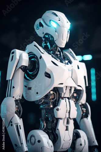 Modern futuristic robot assistant. AI generated, human enhanced