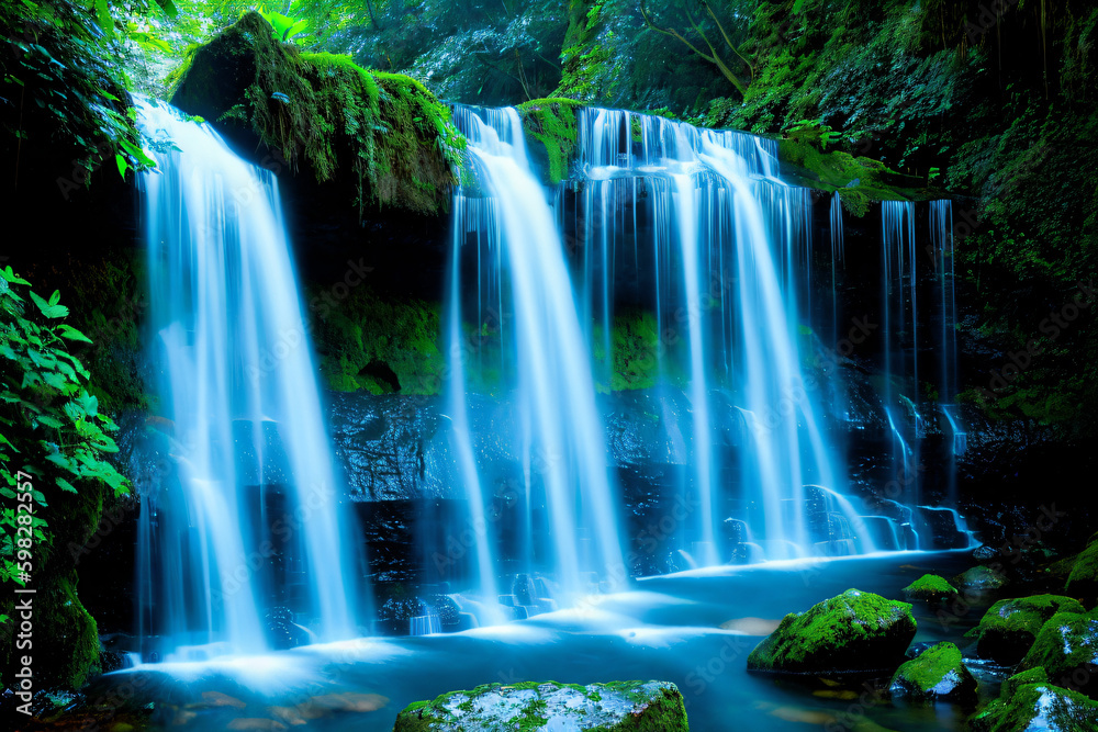 Naklejka premium waterfall in the forest generative ai