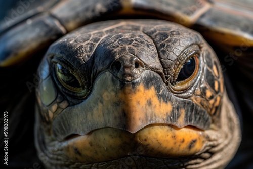 A close-up of a turtle's fac