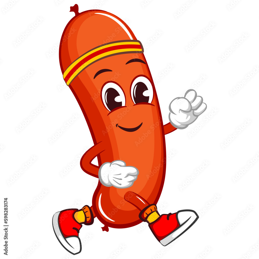 vector mascot character illustration of a jogging sausage