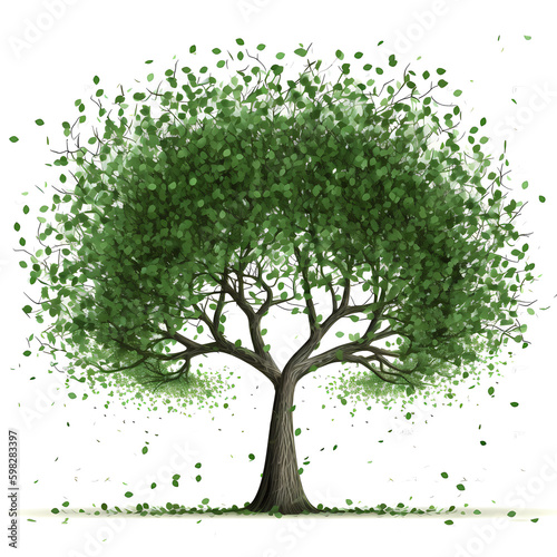 Sustainability and environmental Concept  nature  ecological activism and green economy on the rise  silhouette of a tree made of green leaves leaving a trail of leaves  generative ai