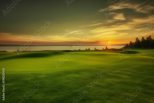 Green gold course sunset game. Generate AI