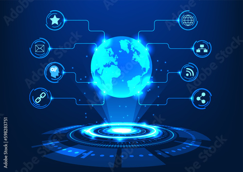 World modern technology The hologram represents the information operating system of the smart technology available in the world on the Internet and helps the business grow by leaps and bounds.