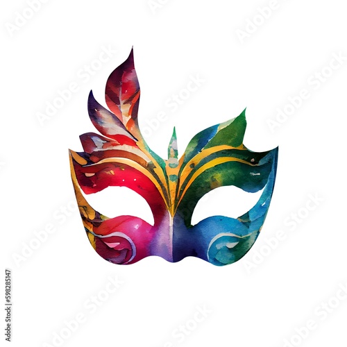 Masquerade mask watercolor Illustration isolated on white. Generative AI © dreamloud