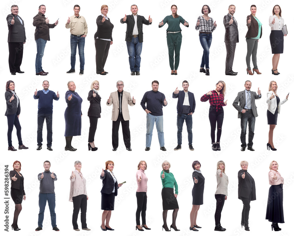 group of business people holding thumb up isolated