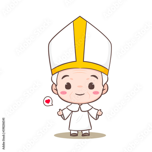 Cute Pope cartoon character. Happy smiling catholic priest mascot character. Christian religion concept design. Isolated white background. vector art illustration.