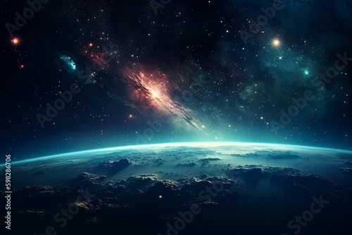  A vibrant and colorful background representing the vastness of space. Ai generated.