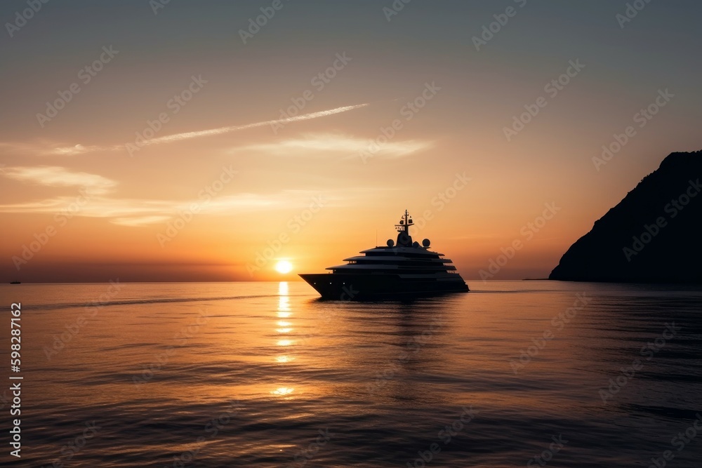 Fototapeta premium Yacht sea sunset trip. Generate Ai