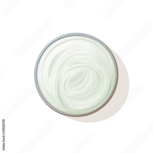 Cream for face and body in a jar, top view. Decorative cosmetics from natural ingredients. The concept of skin care, health.Trendy vector illustration.